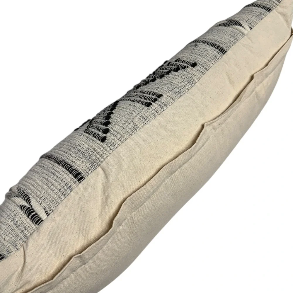 Lumbar Pillow Cover Neutral Woven Textured Black Geometric Accent 14x28‎ WPP5